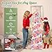 SINTENILL 5 FT Pop Up Christmas Tree with Timer Lights and Decorations, Pink White Artificial Tinsel Christmas Tree with 24 Ball Ornaments, Collapsible Pencil Tree for Home, Office, Holiday