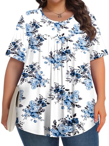 Image of Tencede Womens Plus Size Tops Tunic Short Sleeve Crew Neck Shirts Casual Soft Blouse 1X-5X