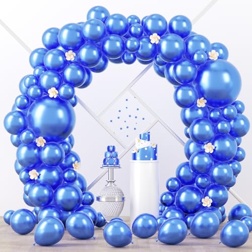 Image of Voircoloria 90pack Metcllic Blue Balloons Different Size 18 /12 /10 /5 Inch Metcllic Blue Balloon Garland Arch Kit for Graduation, Wedding, Birthday, Valentine's Day Party Decorations