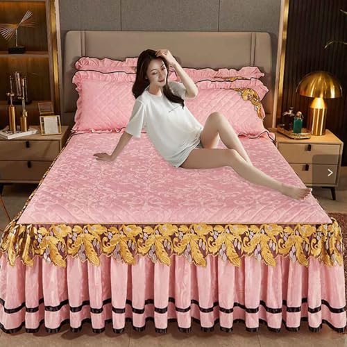 HLTQL Faldas De La Cama,Colcha de Terciopelo Sábana Bajera con Faldón, Colcha con Falda,Protector De Colchón, Colcha, Cubrecama(*3,200 * 220cm)