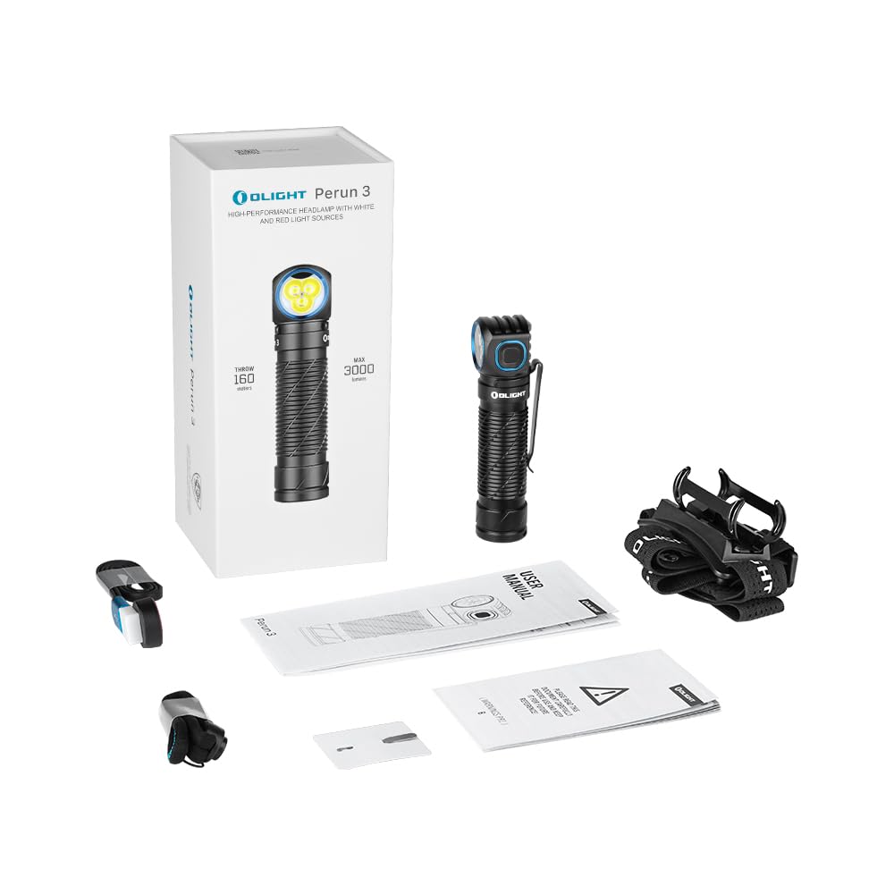 OLIGHT Perun 3 Lampe Frontale Ultra Puissante Rechargeable USB EDC 3000 LM Portée Max. 160 Mètres Torche Clignotant 7 Modes Étanche IP68 Headlamp LED Feu Rouge Pour Camping,Jogging Noir