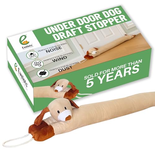 Evelots Under Door Dog Draft Stopper - Weighted - Keep Cold Air, Warm Air Out - Odor, Noise, Dust, Wind Blocker - Great for Window - Full 38 Inch Long - Heavy Duty Cute Puppy - Hanging Loops