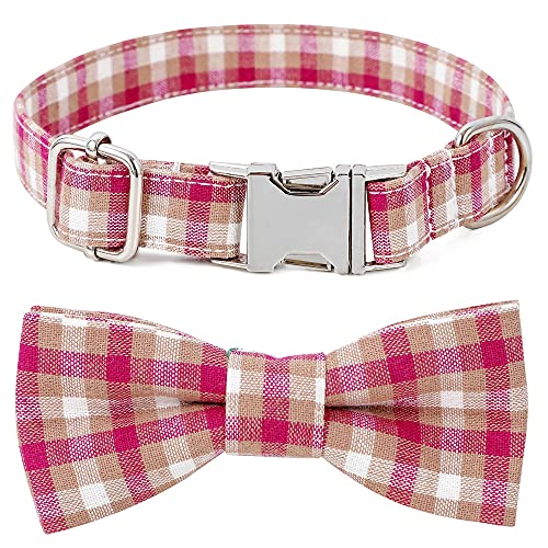 Bow Tie Dog Collar With Metal Quick Release Buckle Adjustable Classic Plaid Bowtie Soft Puppy Collar For Small Medium Large Dog Pet(Red Plaid,M) #TOP6