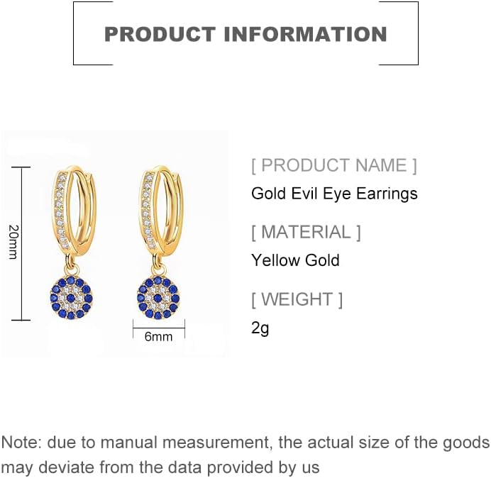 Vista 2 de Aretes de aro de moissanita de oro de 14 quilates para mujer, delicados aretes de gota de cristal azul con ojo de diablo, regalo de joyería