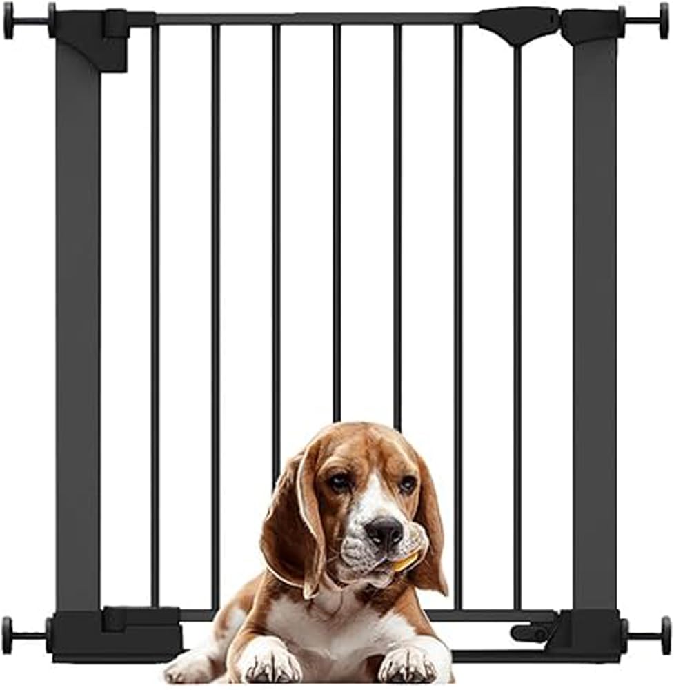 Bettacare SafeStep - Puerta para Perros, Negra, 68 cm - 75 cm, Paso Extra bajo, Puerta de Seguridad de Ajuste a presión, Puerta para Mascotas para escaleras, pasillos y Puertas, fácil instalación