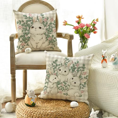 Housses de coussin roses Happy Easter en textile de qualité supérieure, lot de 4 - 4