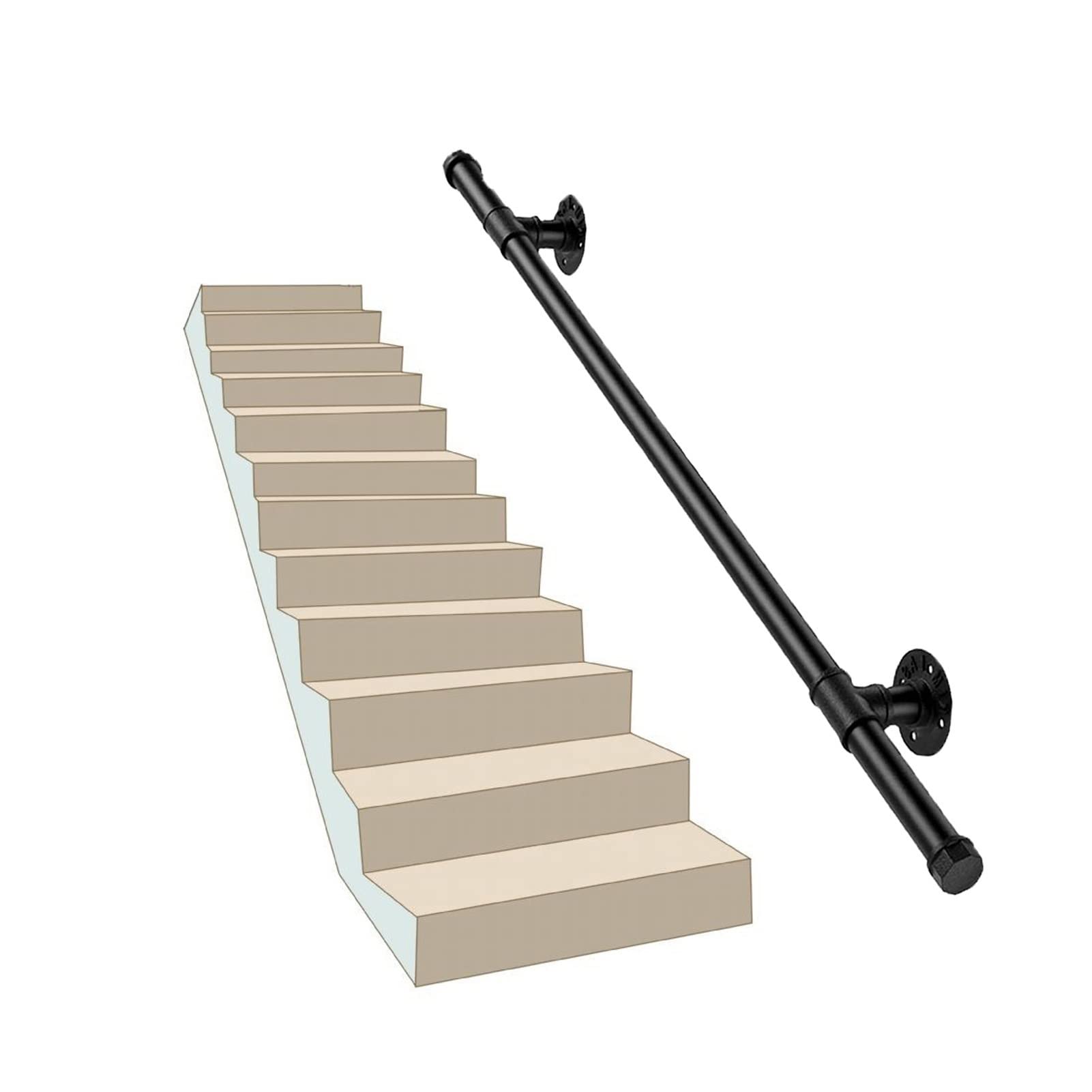 Aufun Leuning Voor Trappen Trapleuning 95cm - U-vormige Metalen Reling Zijmontage Zwart