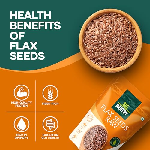 Image of Big Pantry Flax Seeds 500g | Alsi Seeds for Hair, Heart & Skin Health | Rich Source of Protein, Iron, Dietary Fibre & Omega-3 | Raw Flax Seeds for Cholesterol & Weight Management | (Pack of 2)