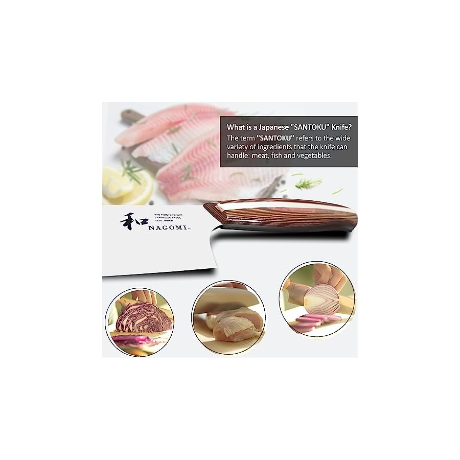 NAGOMI] 7-Inch All-Purpose Knife for Meat, Fish, Vegetables | Professional-Quality Japanese SANTOKU Kitchen Knife with Ergonomic Handle | Stainless Steel Ultra Sharp | Gift Box