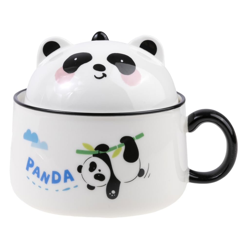 lachineuse - Ciotola per Ramen Asiatica - Porcellana - 1020 ML - Con coperchio e posate - Ciotola per colazione, zuppa, riso, tagliatelle istantanee - Idea regalo asiatica, Giappone, Cina - Colori