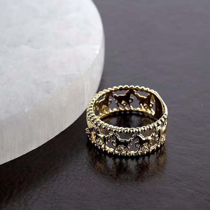 馬 デザイン リング ゴールド 18金 ダイヤモンド 指輪 おしゃれ レディース 幅広 太め お守り - 画像 (6)