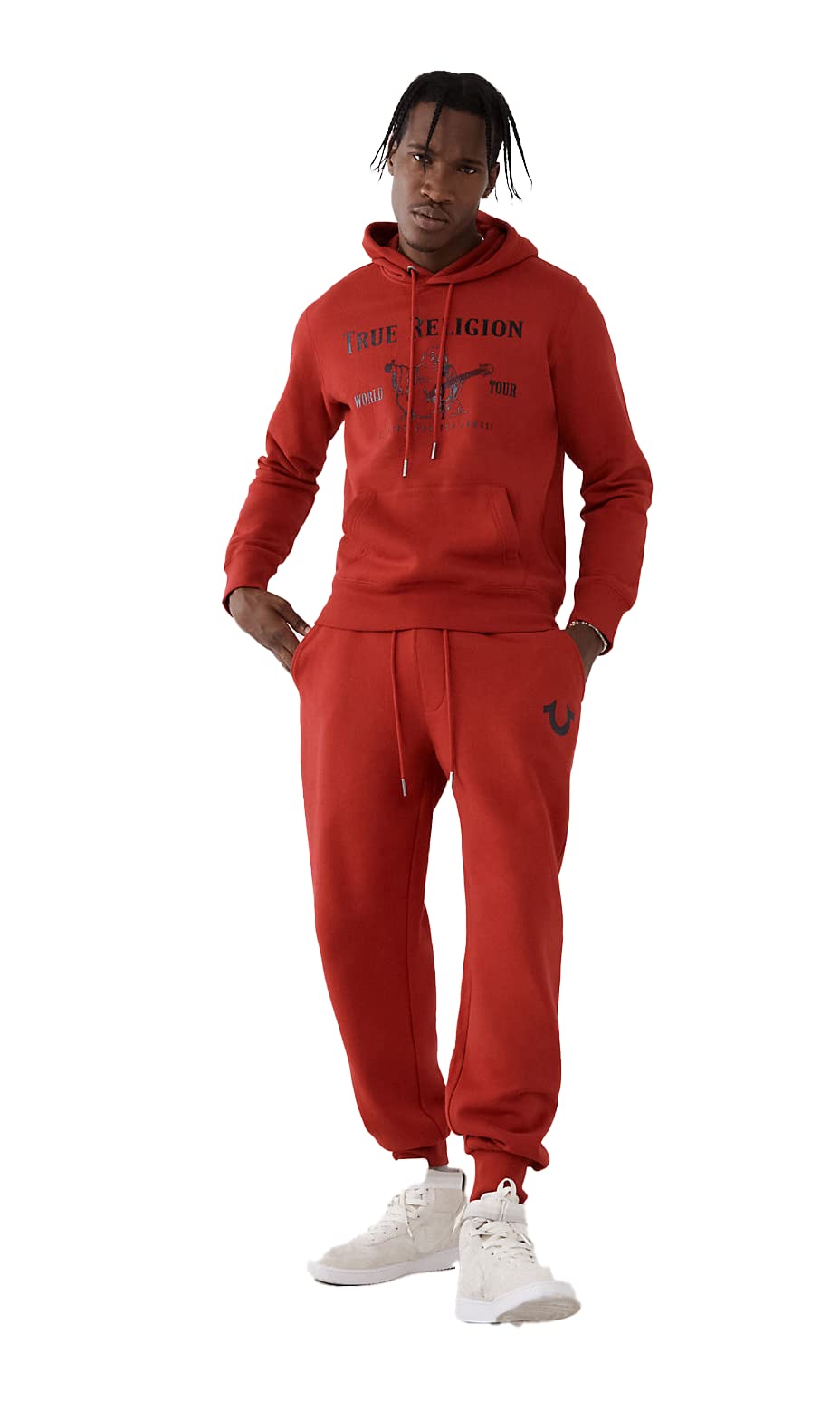 True Religion Men's Metallic Buddha Fleece Hoody, Ruby Red, M