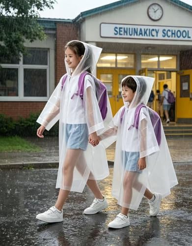 Image of Rain Poncho for Kids(2 Pack) Waterproof Reusable EVA Raincoat One Size Rain Jackets for Children,Boys and Girls