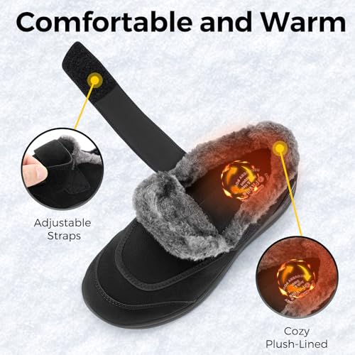FitVille Wide Slippers for Women Diabetic Plush Fuzzy Wide Width House Warm Shoes with Adjustable Strap for Outdoor Indoor3
