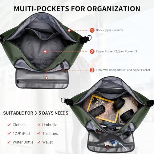 Image of WITZMAN Travel Duffle Bags for Men Gym Bag with Toiletry Bag Sets Carry On Overnight Bag 55L （B696 Army Green）