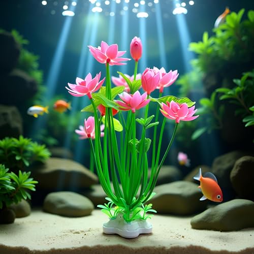 Image of 1pc Pink Artificial Water Plants,Plastic Artificial Lotus Fish Tank Ornament,Aquatics Grass Flower Simulation Wedding Favors,Plastic Plants for Party Fish and Aquatic Pets Aquarium Decor
