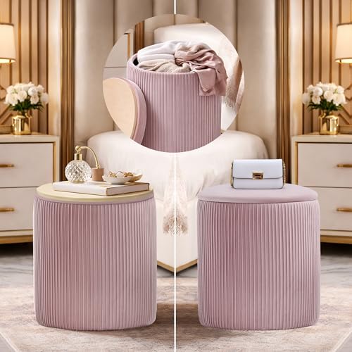 Catálogo para Comprar On-line Bancos de tocador los más recomendados. 49 MU:4LIFE Set de 2 Taburetes Otomanos de Terciopelo con Almacenamiento, Puff Decorativo Moderno, Banco Tapizado para Dormitorio, Sala, Vestidor (Rosa)