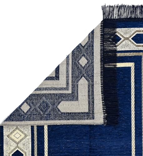 Image of Weavers Villa Prayer Mat /Aasan /Meditation Mat - Velvet Mat for Pooja, Meditation, Namaz - Navy Blue 70cm X 110cm - Perfect Aasan for Puja /Prayer - Floor Mat for Sitting, Multipurpose Rug