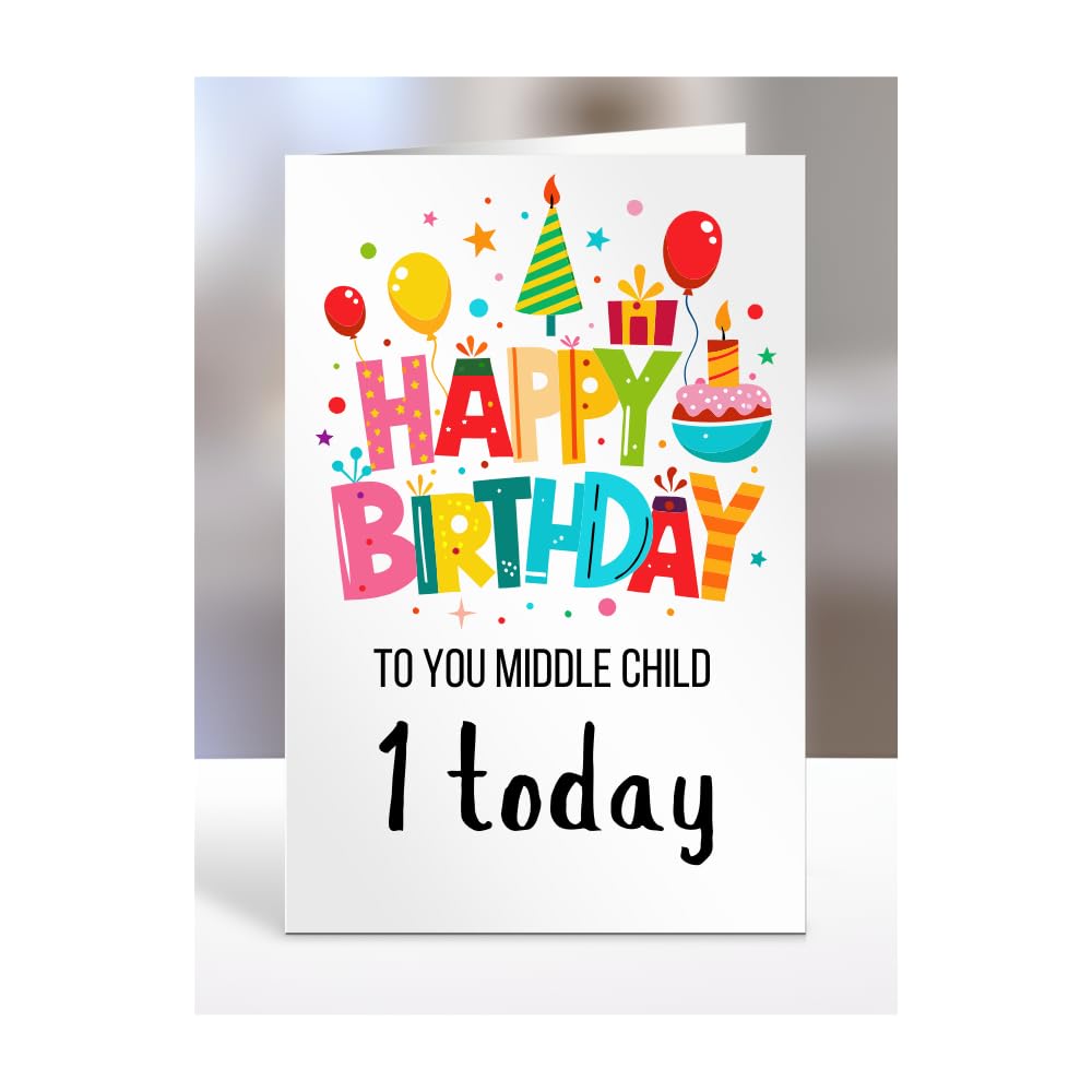 1st birthday card for Middle Child, gifts for girl, girls, boy, boys, gift, presents, female, male, him, her, Happy birthday to you, 1 year old today, A5-162a_29 — image 1