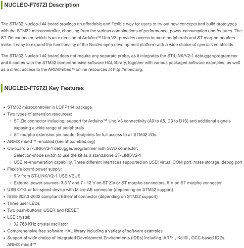 Image of STM32 Nucleo-144 development board with STM32F767ZI MCU, supports Arduino, ST Zio and morpho connectivity