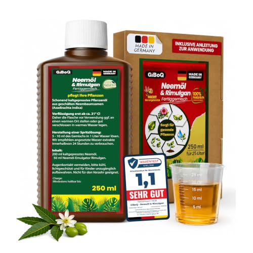 GiBoQ 100% natürliches Neemöl [250 ml] mit Emulgator | Für Zimmerpflanzen Gartenpflanzen Kräuter Gemüse- Obst- und Zierpflanzen | Natürlicher Blattglanz & Pflanzenpflege