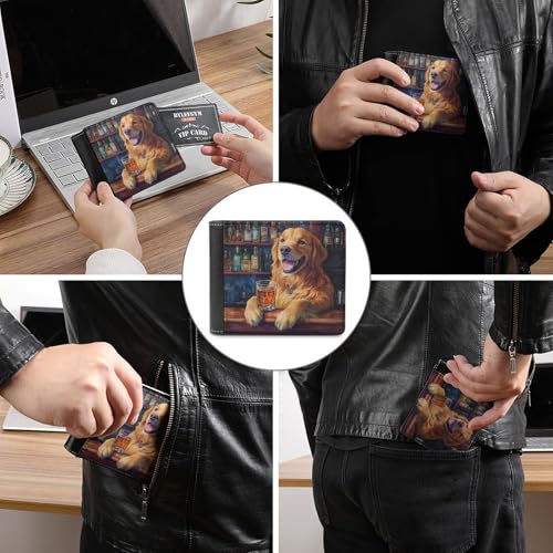 Retriever Dog Humor Bar Bifold Wallet for Men Women PU Leather Slim Purse Pocket Wallet with Card Holder3