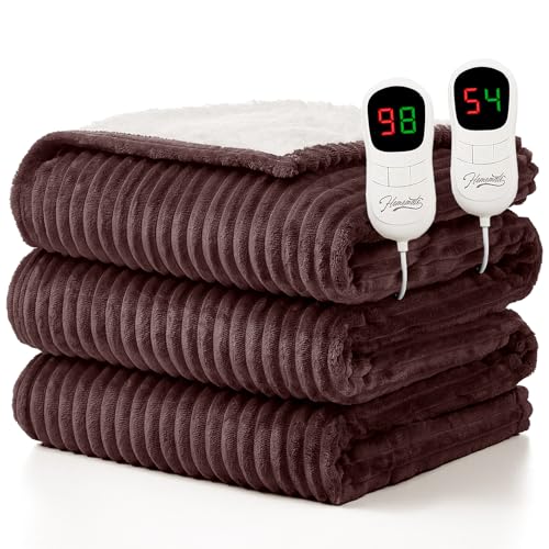Image of Homemate Electric Heated Blanket King Size - 100 inchx90 inch Heating Blanket King Size Dual Control 1 /2 /4 /6 /8 Hours Auto-Off 10 Heat Level Over-Heat Protection Soft Flannel Sherpa ETL Certification