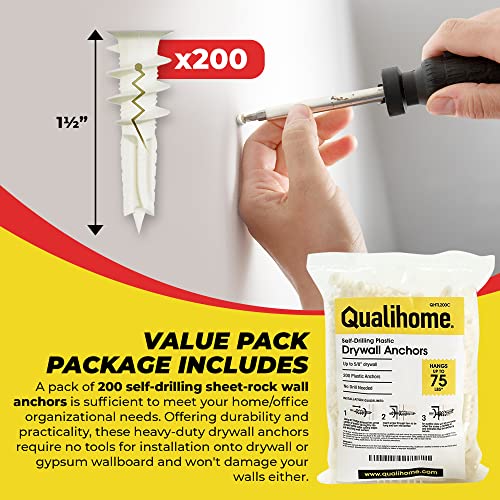 Qualihome Self Drilling Drywall Anchors Plastic