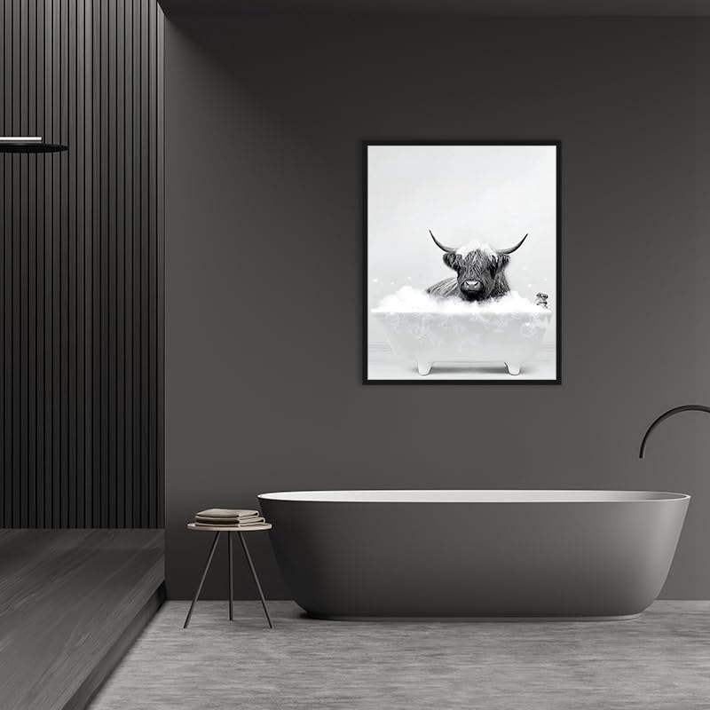 QPLGTU Bathroom Home Background Wall Decoration Poster, Black and White Highland Cow Decoration Photo Wallpaper - Image 3
