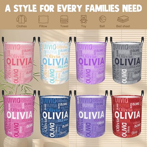 Image of Custom Name Laundry Hamper, Personalized Laundry Basket with Name for Boys Girls Kids Men Women, Customized Name Dirty Clothes Basket Gifts for Clothes Toy Bathroom Bedroom Laundry Room Dorm