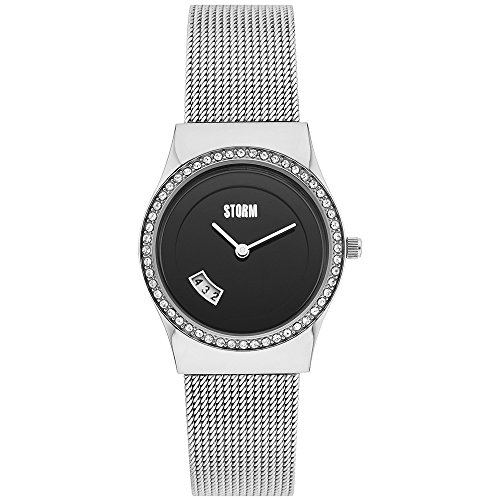 STORM Cyro Crystal Black, Damenuhr, 3 bar Wasserdicht, Datumsfunktion, Mineralglas, Quarzwerk, 47385/BK, Edelstahl,Mesh-Band