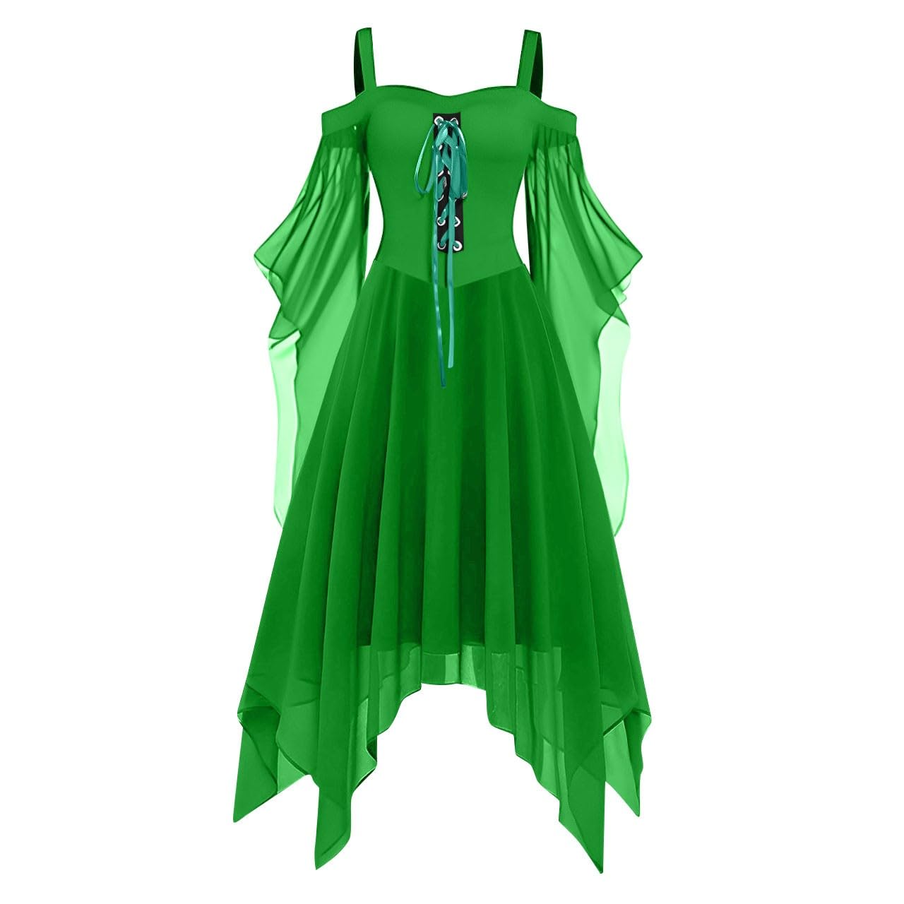 TOFOTL Halloween Outfit Tudor Steam Punk Fairy Dress Adult Puff Sleeve Witches Gothic Fancy Dress Top Halloween Costumes Women The Hongover Costume Woman Clothes Plus Size Plaid Green XXL