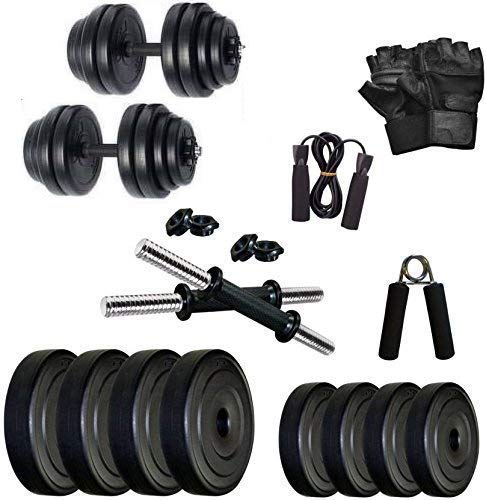 SX Fitness 10 Kg Home Gym Exercise Set of PVC Plates with 1 Pair Dumbbell Rods and Gym Gloves, Skipping Rope and Hand Gripper Exercise & Fitness Sets (B08LSKFWB2) Amazon Price History, Amazon Price Tracker