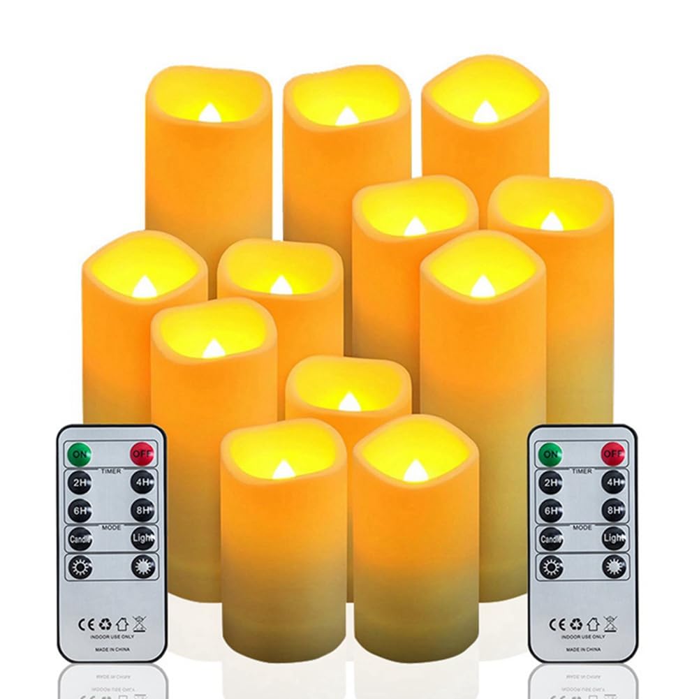 UDSKNV[KSL Waterproof Battery Operated 12pcs Flameless Flicking LED Candles Outdoor for Dining Tables Fireplaces with Remote Control