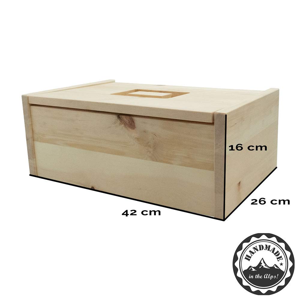 Brotdose Zirbenholz aus Österreich inkl. Gitter & Bäckerleinen - 42x26x16 cm