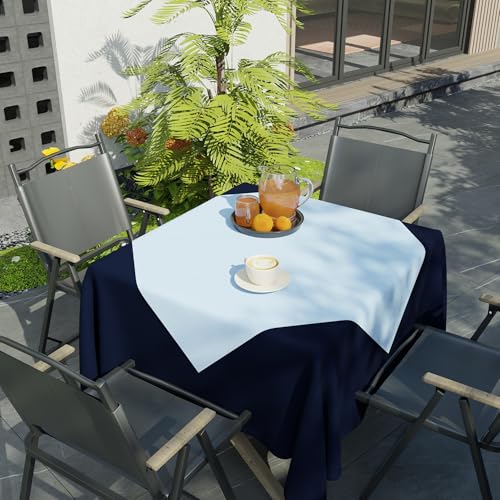 Image of Encasa XO Dining Table Cover Cloth for 4 Seater | 90x90 cm Cotton Canvas Square Table Cloth | Machine Washable Tablecloth for Indoor & Outdoor Use - Ice Blue Solid Color