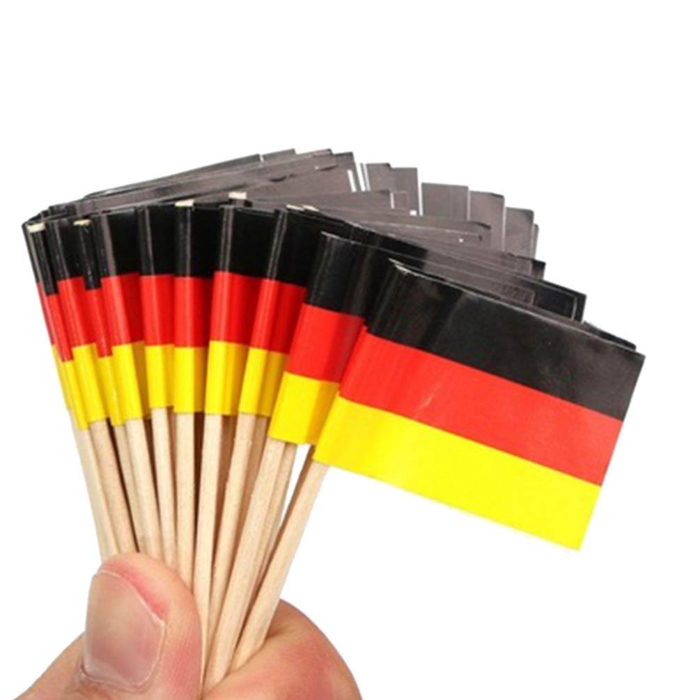 SOIMISSSOIMISS 100pcs Mini Germany Flag German Cupcake Toppers Wood Toothpicks Desert Fruit Toppers Cocktail Picks for World Country Sports Party Supplies
