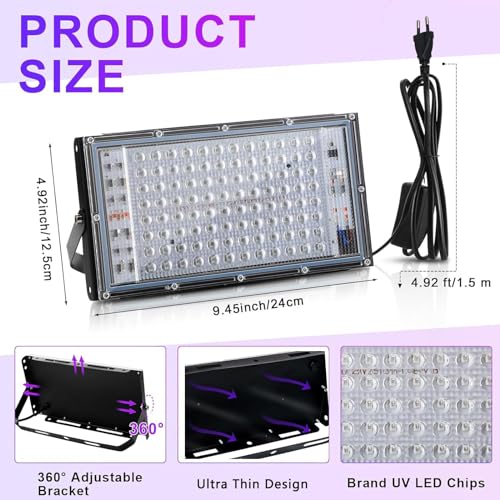 CREATESTAR UV Schwarzlicht Strahler 100W, LED Schwarzlichtlampe IP65 Wasserdicht UV Fluter mit Stecker, Flutlicht für Glow Party, Bar, Disco, Blacklight Party (1 Stück)