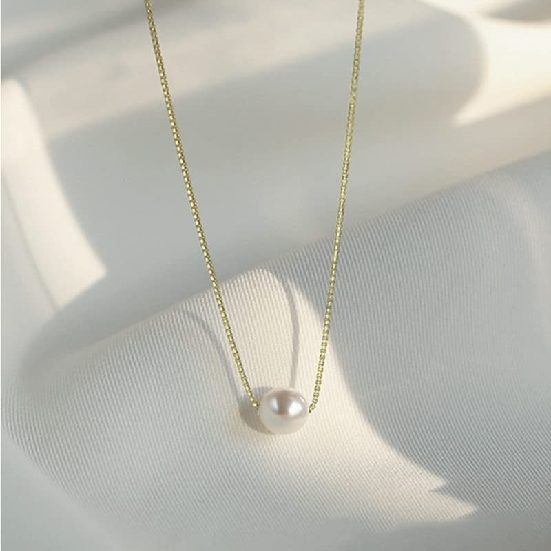 Solid 14K Gold Over 925 Silver Pearl Necklace for Women,Dainty Freshwater Cultured White Pearl Pendant Necklace,Fashion Jewelry Gift for Her4