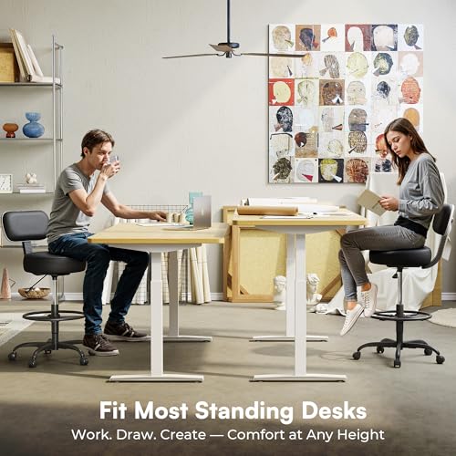 Image of SUPERJARE Drafting Chair with Back, Set of 3, Swivel Barstools, Adjustable Height Rolling Stool with Footrest, Standing Desk Chair for Counter Height Desk, Shop, Home Kitchen, Clinic Studio, All Black