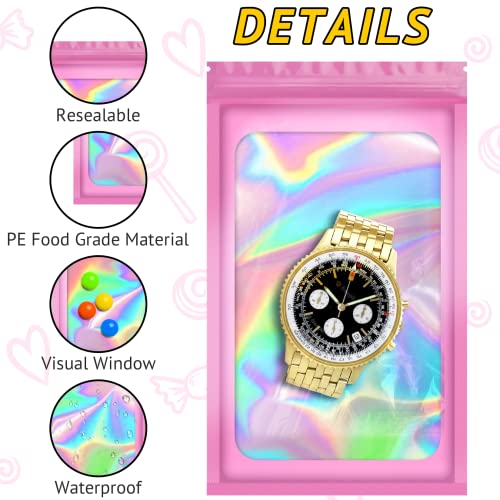 TIFICAL 50 PCS Smell Proof Bag, Holographic Bags Packaging Baggies for Small Business, Foil Freshies Bags for Food Storage, Sample Bag for Eyelash, Jewelry, Lip Gloss - Thumbnail 3