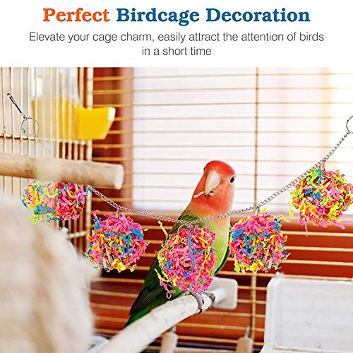 Runtodo Bird Chewing Toys,Bird Parrot Shredder Toy Foraging Hanging Cage Chew Toy Swing with Rings Parrot Foraging… - Afbeelding 6