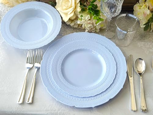 Platos desechables vintage Chateau en azul, pack 240 piezas miniatura 5