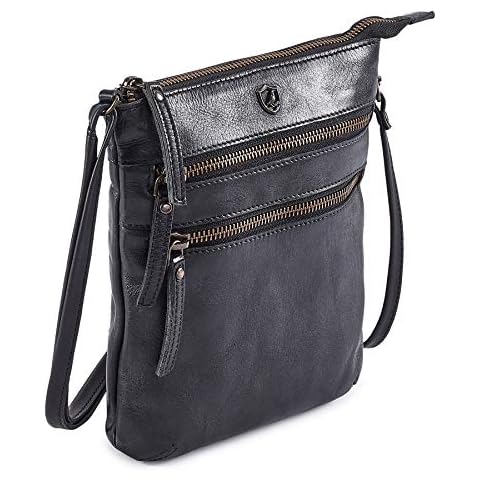 Cochoa Small Triple Zip Real Leather Women's Crossbody- Premium Vintage Crossover Shoulder Sling Bag (Black) Cover