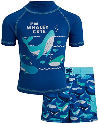 Mick Mack Baby Boys 2-Piece Rash Guard and Trunk Swimsuit Set, Size Toddler 2T, Blue Whale