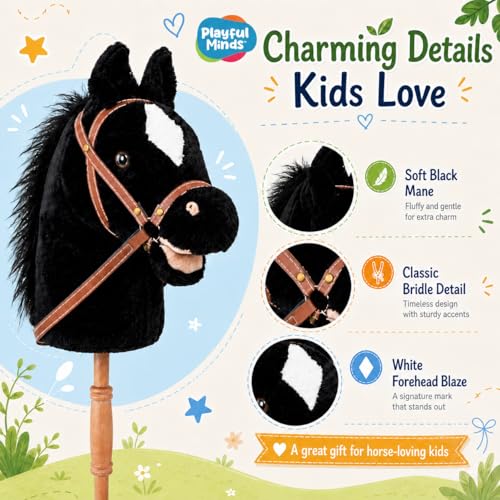 Image of Nature Bound Stick Horse | Horse on a Stick with Sound Effects - Handcrafted Plush Stick Pony for Toddlers & Kids | Handsewn, Sturdy Wooden Handle | Pretend Play Horse Toy (Black)
