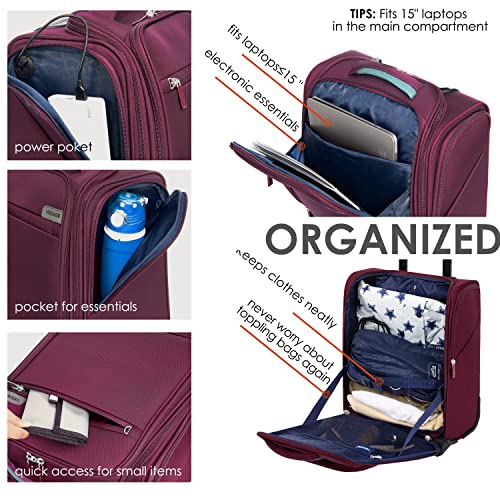 Image of Verage Underseat Carry On Luggage With Spinner Wheels, 16-Inch Rolling, Grape Red, 2 Wheels