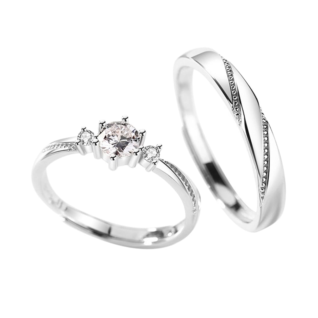 PBAHAUP PBAHAUP Anillos Plata con Circonitas Anillos Pareja, Anillos Compromiso Ajustables, Anillos Boda Ajustables, Anillos Promesa, Anillos Amistad, Anillos Boda