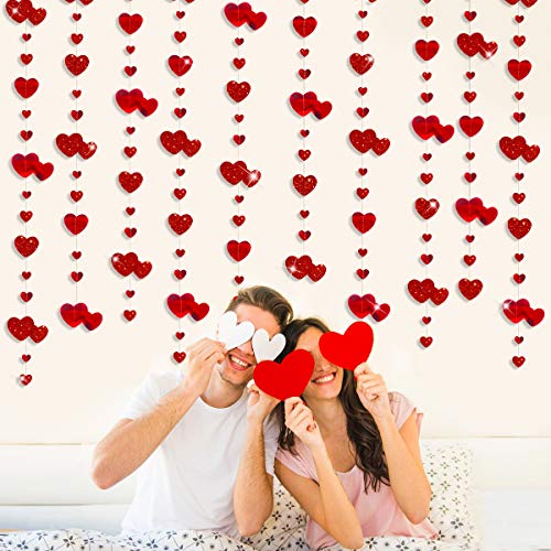 Image of 52Ft Valentines Day Party Decorations Red Heart Garland Metallic Glitter Hanging Heart Streamer Banner for Anniversary Mother's Day Engagement Wedding Bridal Shower Bachelorette Hen Party Supplies