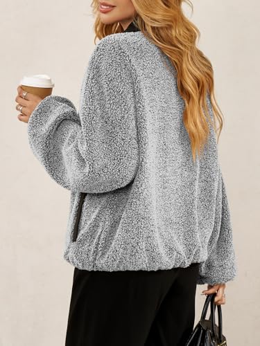 Cicy Bell Womens Oversized Fuzzy Fleece Jacket Button Down Patchwork Collar Sherpa Coats Fall Outerwear with Pockets3